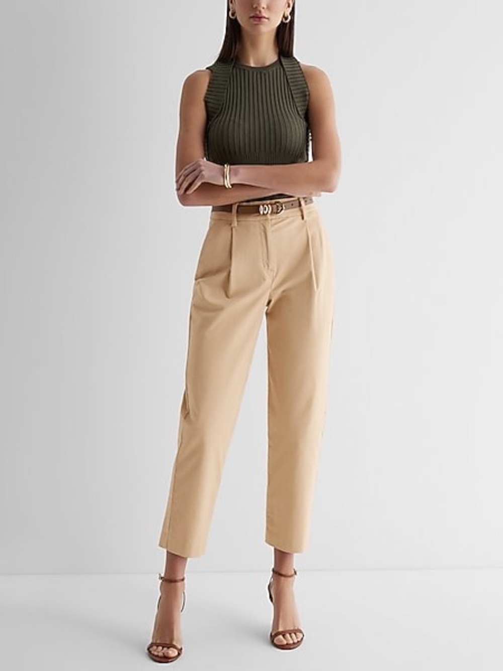 NWT Express High Rise Ankle Pants Tan Khaki Size 2R